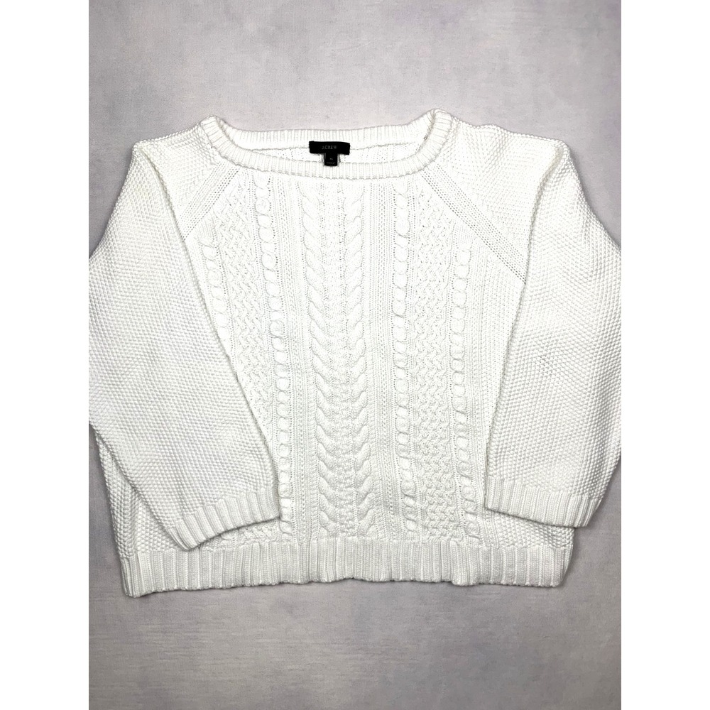 J. Crew Sweater Womens XL White Cotton Cable Knit Chunky Oversized Coastal XL